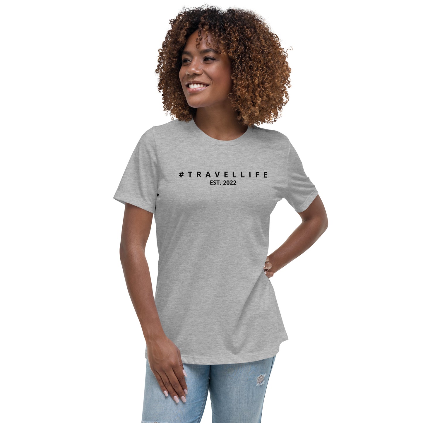 #Travellife Est. 2022 Women's Relaxed T-Shirt Black Text
