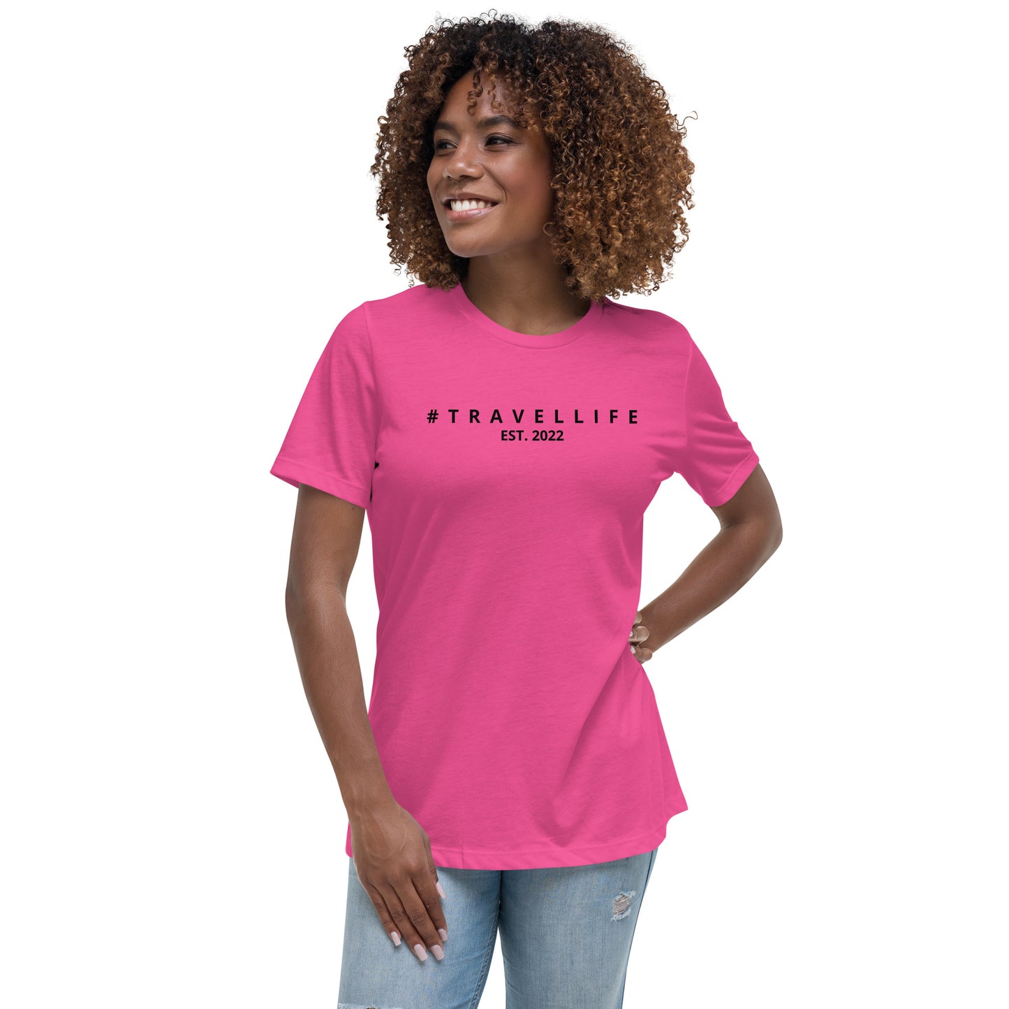 #Travellife Est. 2022 Women's Relaxed T-Shirt Black Text