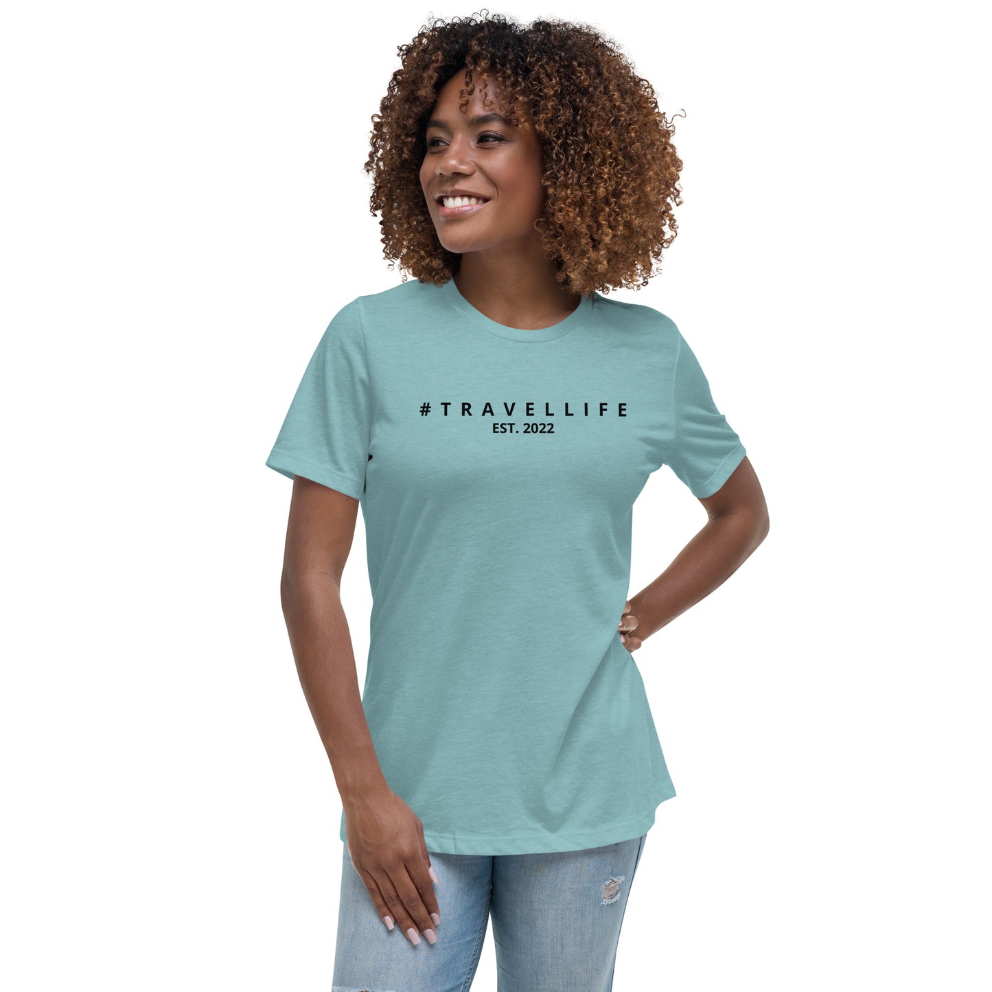 #Travellife Est. 2022 Women's Relaxed T-Shirt Black Text