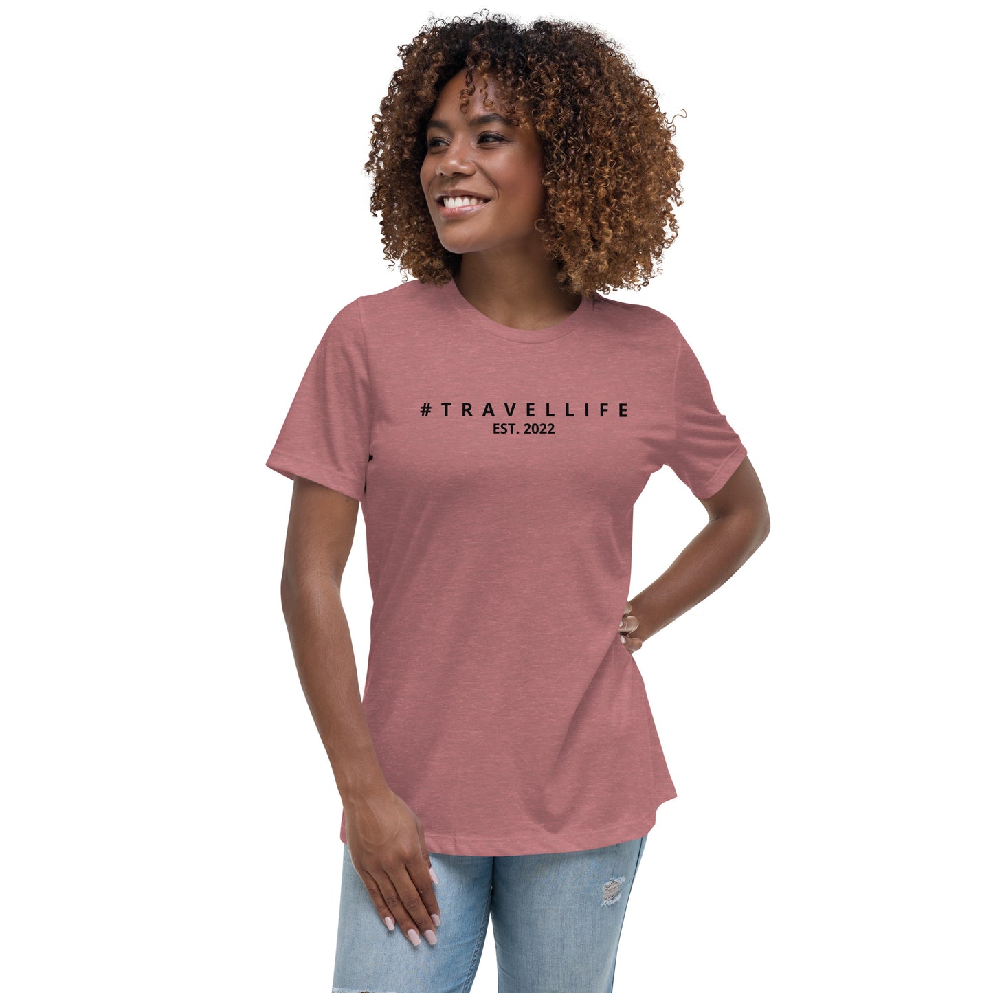 #Travellife Est. 2022 Women's Relaxed T-Shirt Black Text