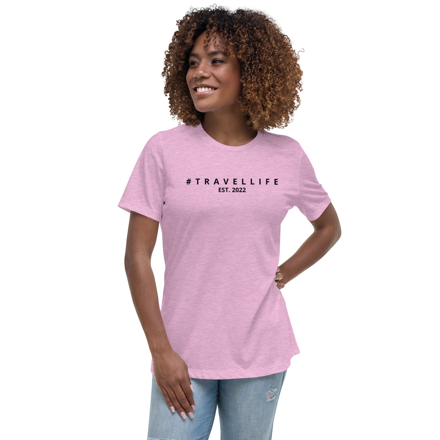 #Travellife Est. 2022 Women's Relaxed T-Shirt Black Text