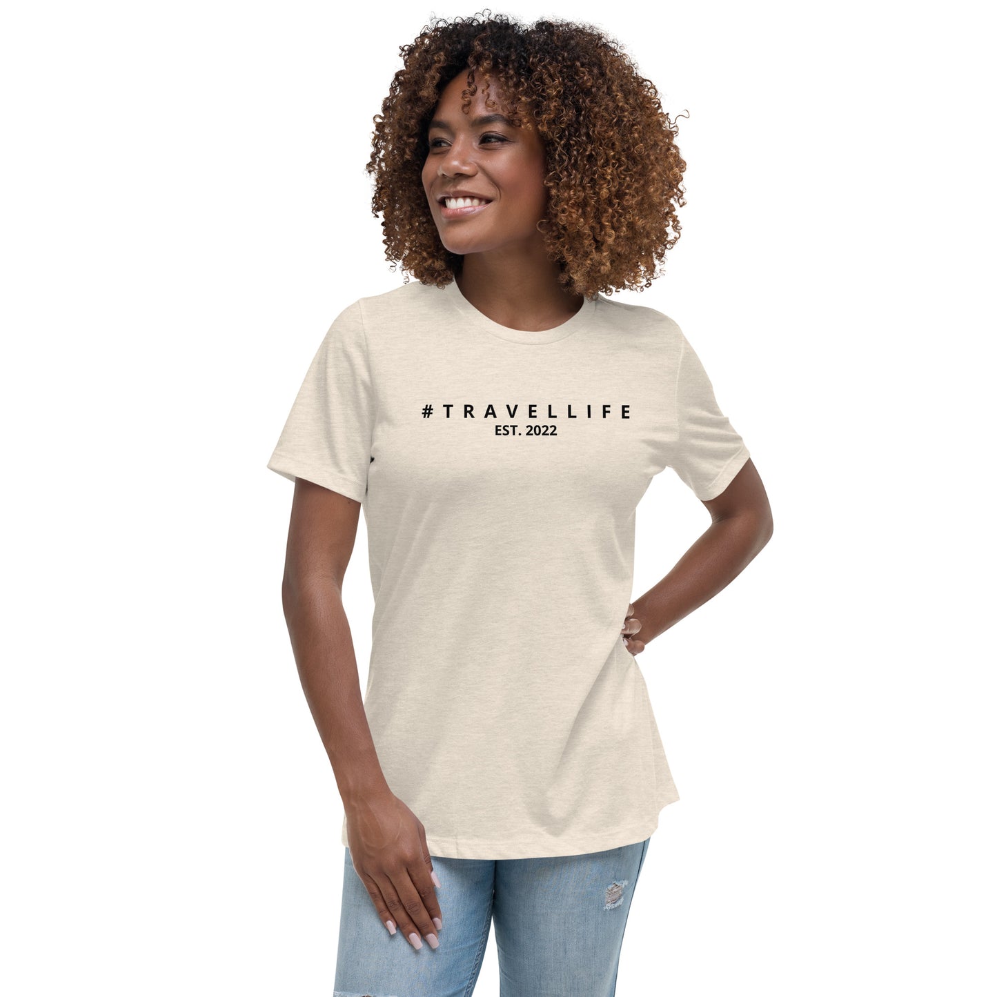 #Travellife Est. 2022 Women's Relaxed T-Shirt Black Text