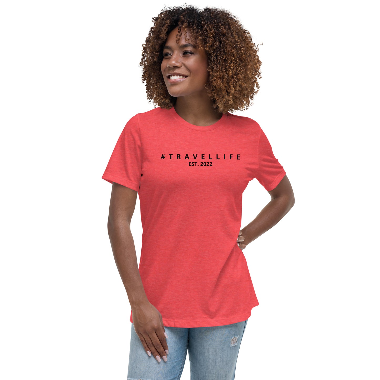 #Travellife Est. 2022 Women's Relaxed T-Shirt Black Text