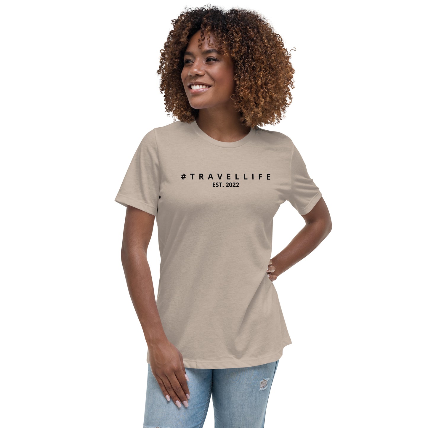 #Travellife Est. 2022 Women's Relaxed T-Shirt Black Text