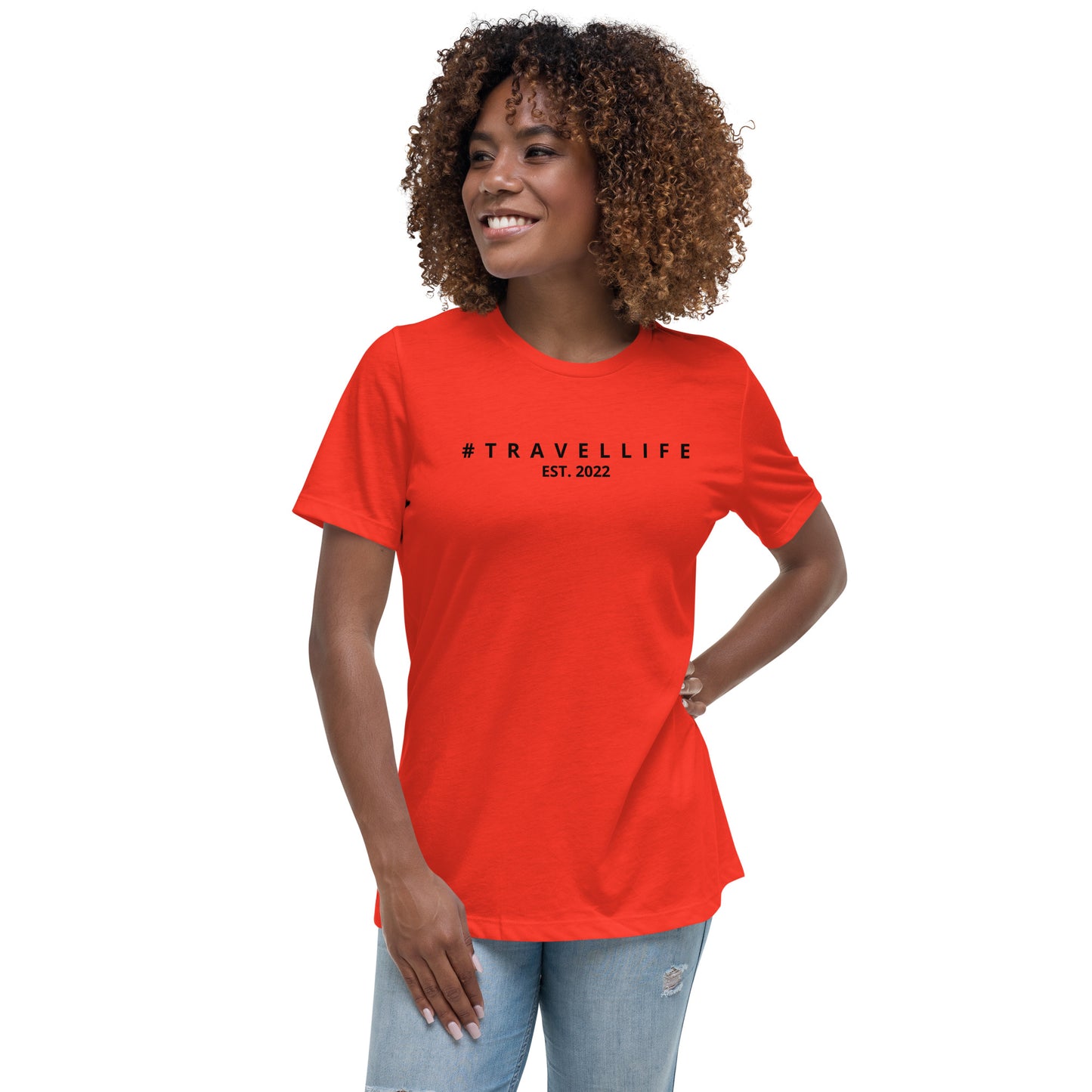 #Travellife Est. 2022 Women's Relaxed T-Shirt Black Text