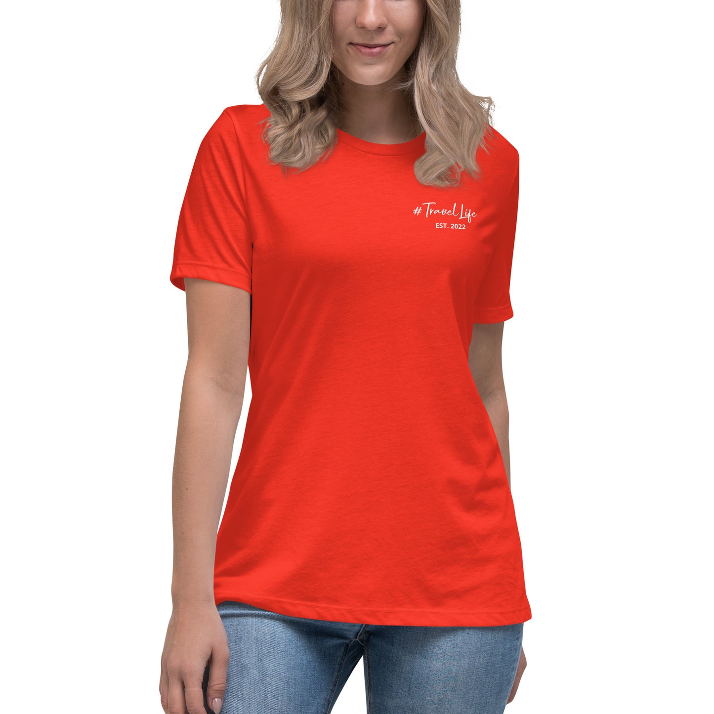 #Travellife Signature Est. 2022 Women's Relaxed T-Shirt White Text