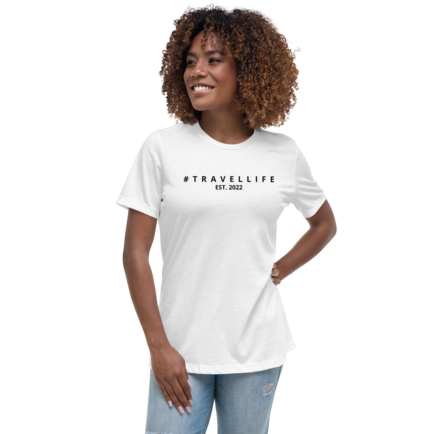 #Travellife Est. 2022 Women's Relaxed T-Shirt Black Text