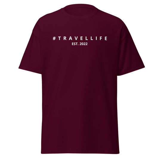 #Travellife Est. 2022 Men's Classic Tee White Text