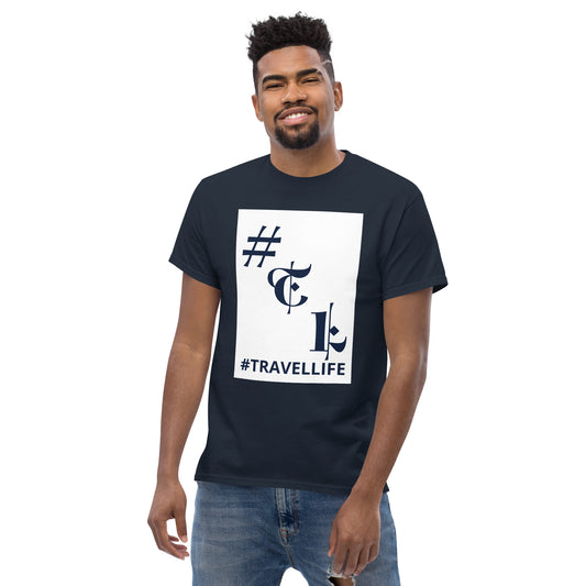 White Background #TL Logo Navy Men's Classic Tee Navy Text