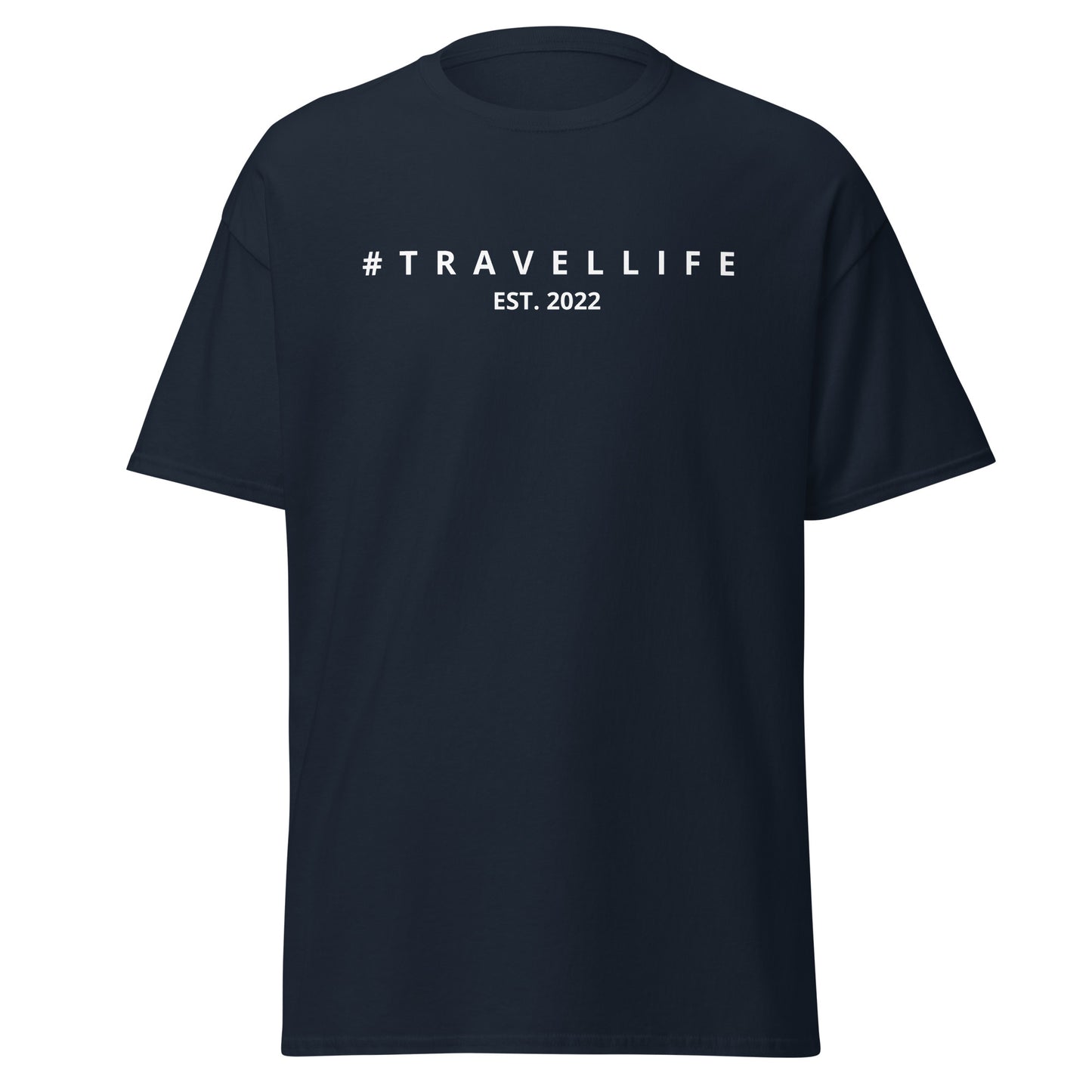 #Travellife Est. 2022 Men's Classic Tee White Text