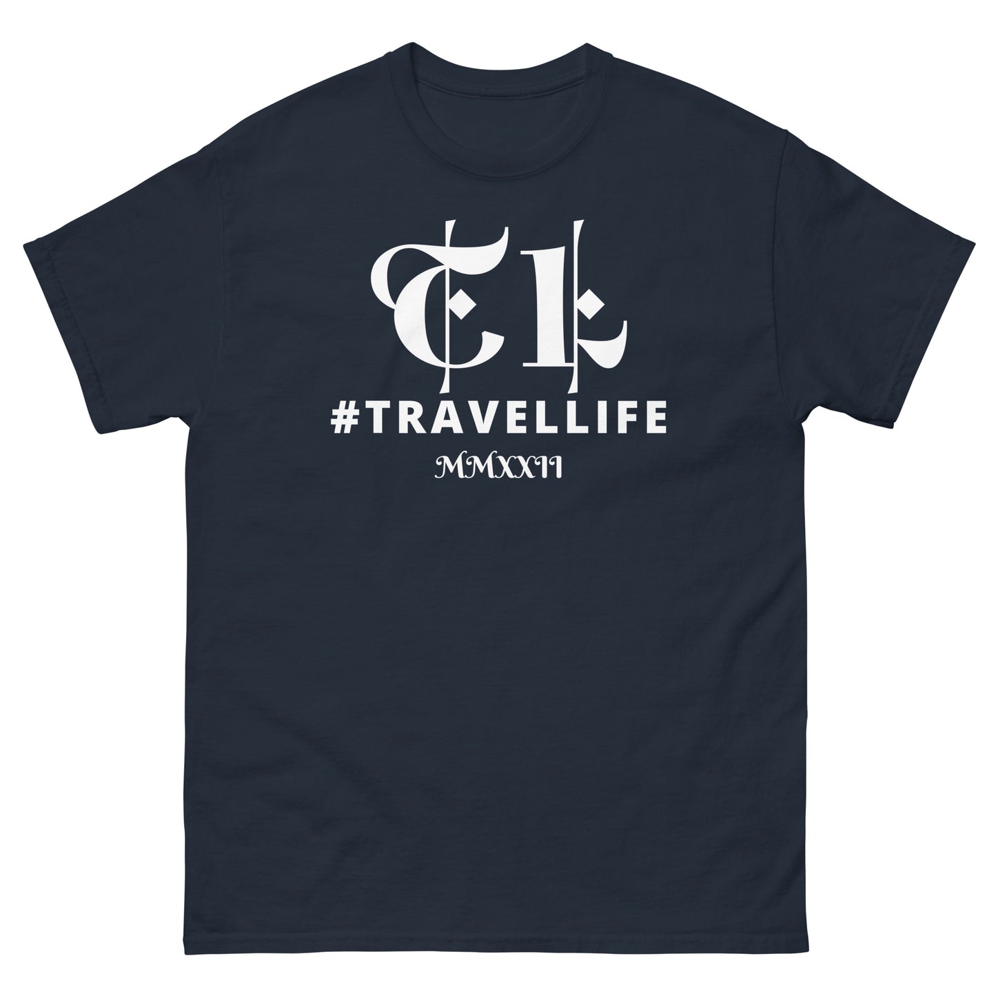 TL Logo #Travellife Roman 2022 Men's Classic Tee White Text