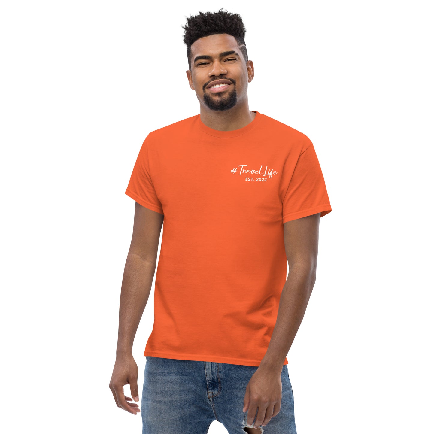 #Travellife Signature Est. 2022 Men's Classic Tee White Text