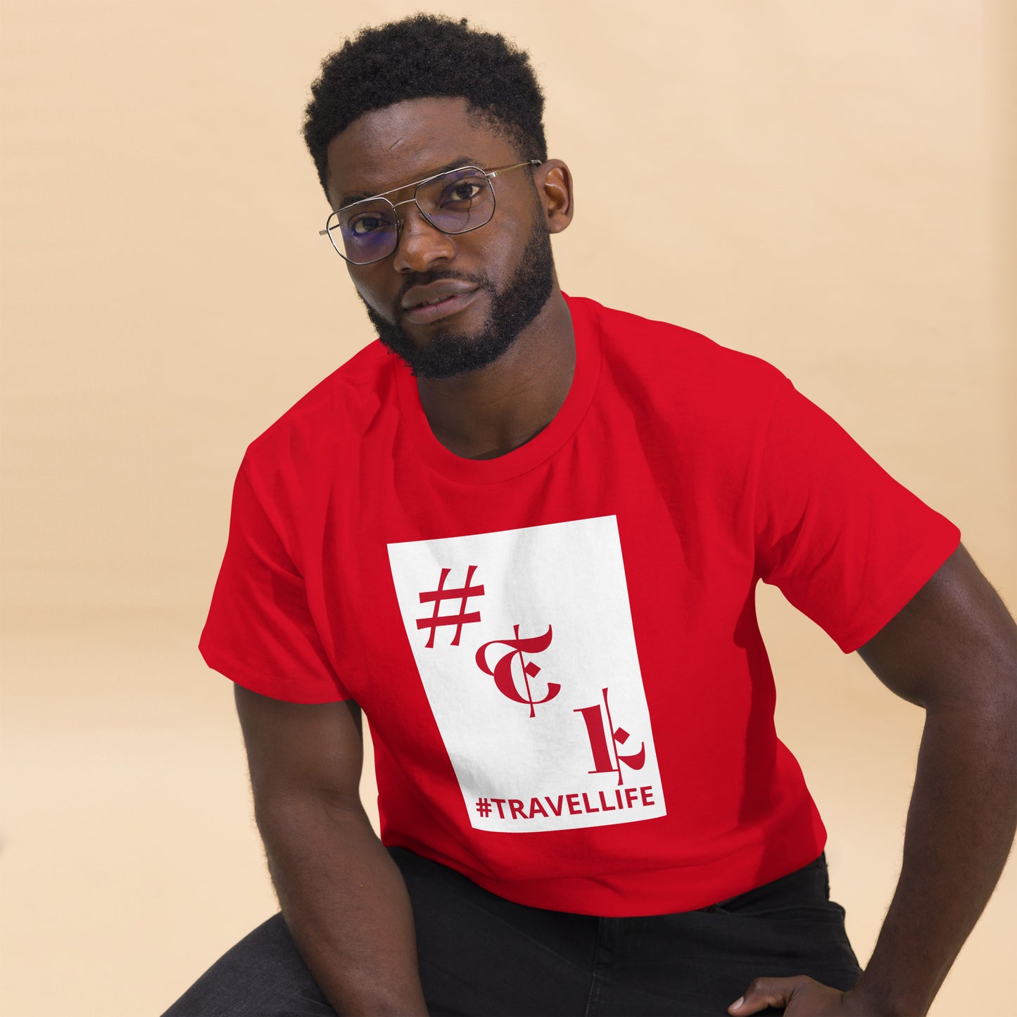 White Background #TL Logo Red Men's Classic Tee Red Text