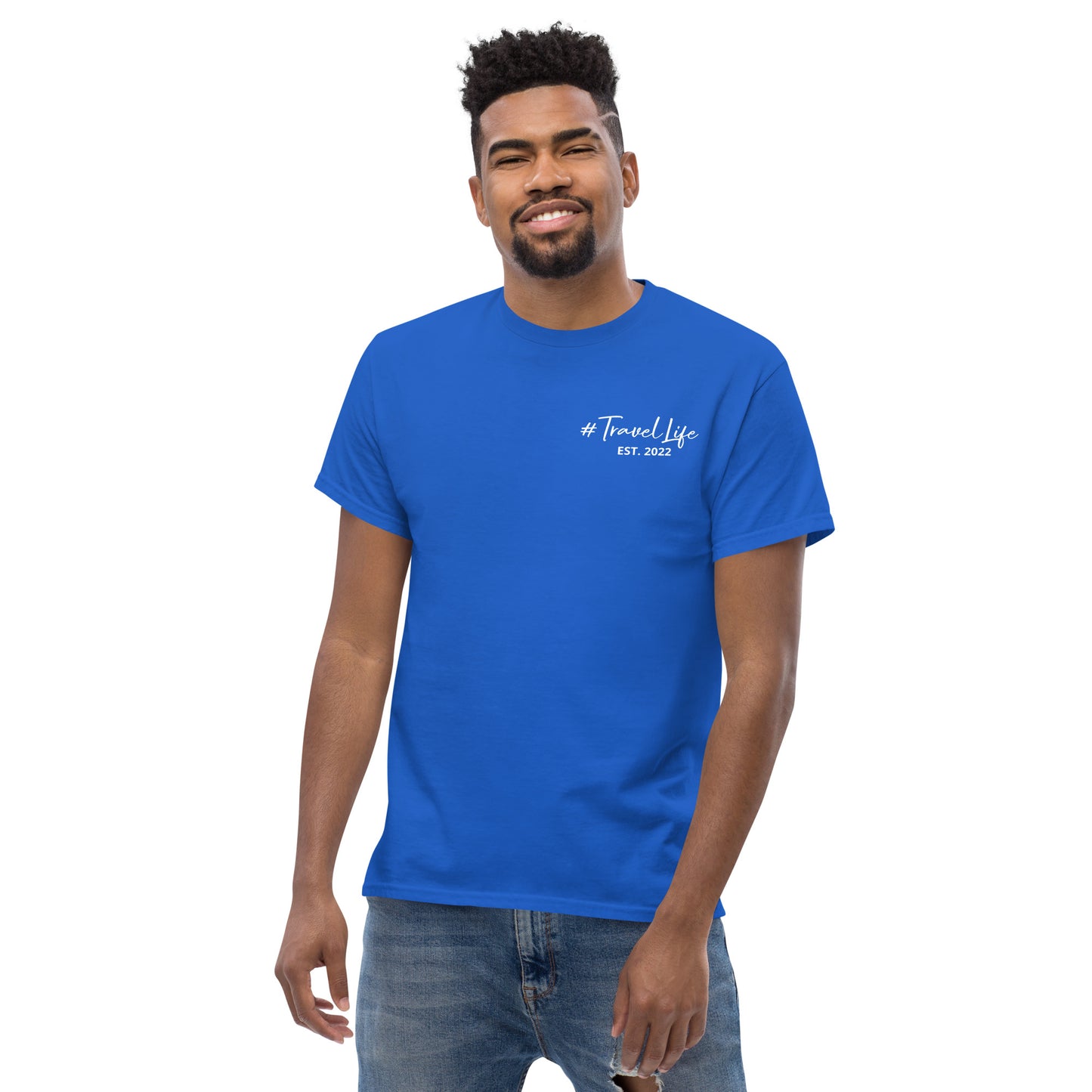 #Travellife Signature Est. 2022 Men's Classic Tee White Text