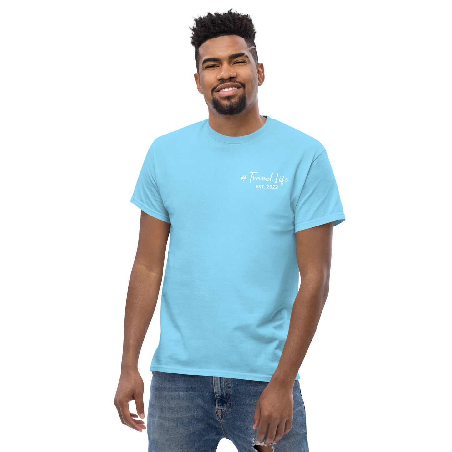 #Travellife Signature Est. 2022 Men's Classic Tee White Text