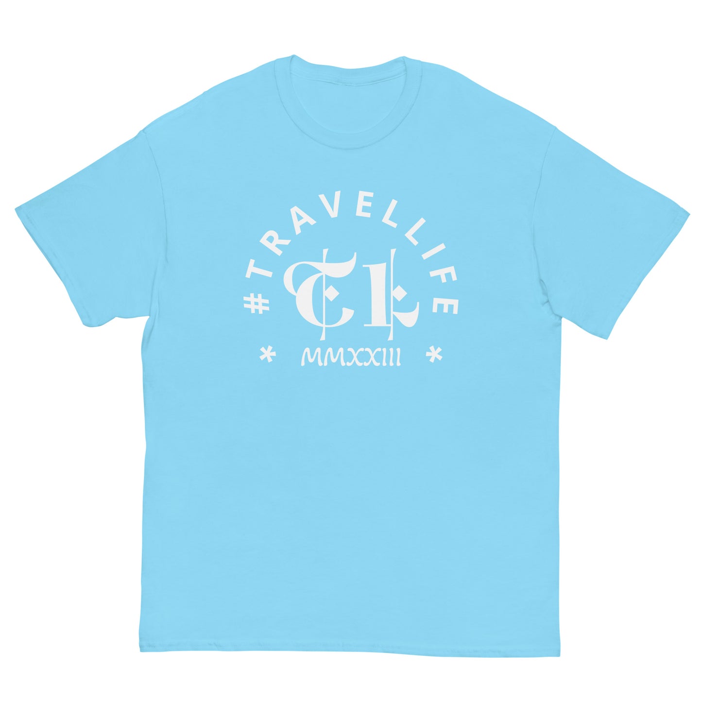 #Travellife Arc TL Logo Roman 2023 Men's Classic Tee White Text