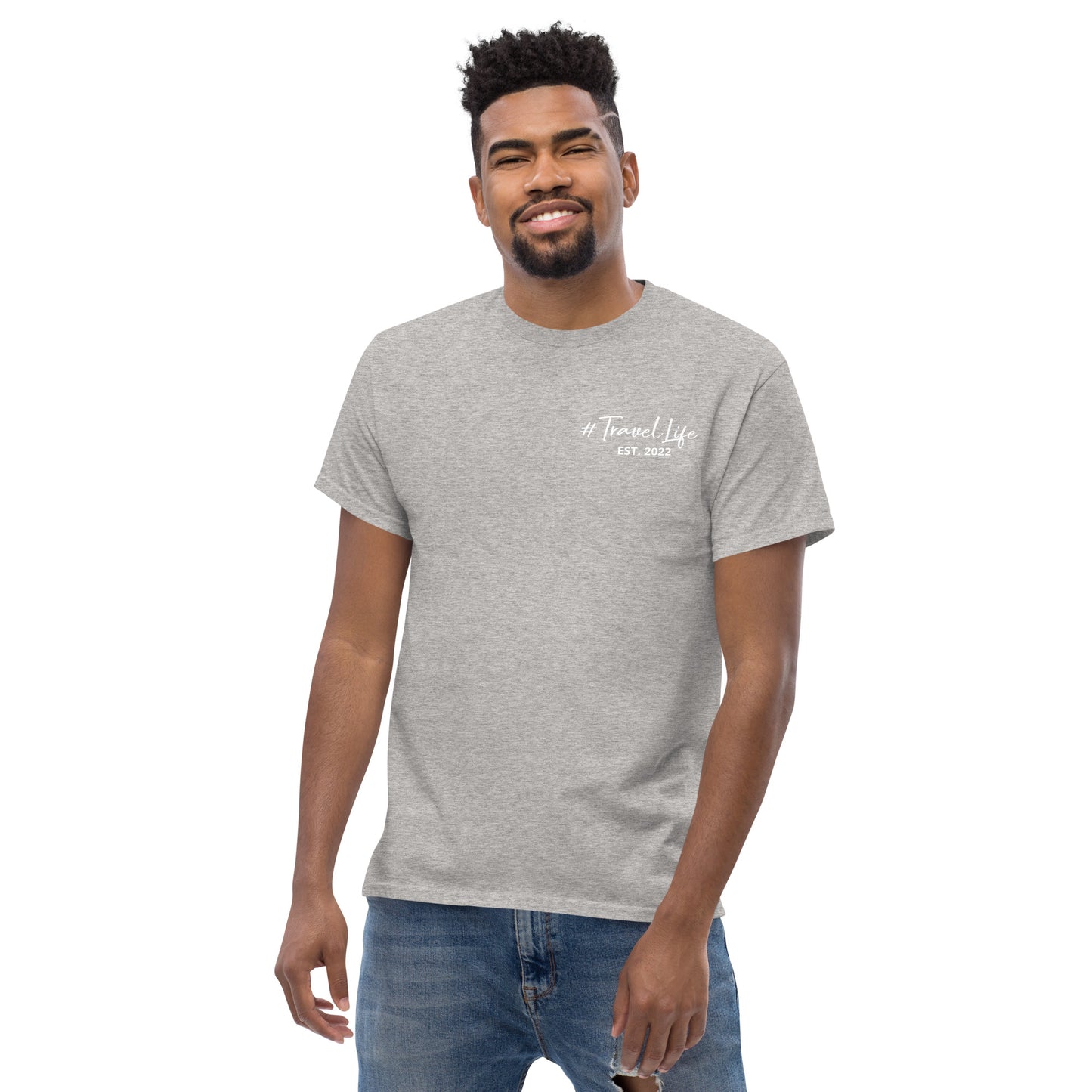 #Travellife Signature Est. 2022 Men's Classic Tee White Text