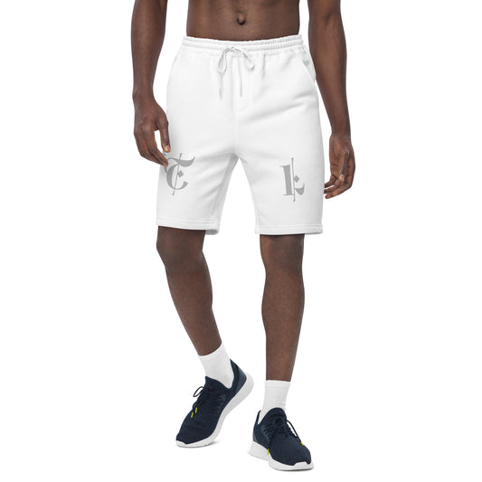 Men's White Fleece Shorts Silver #TL