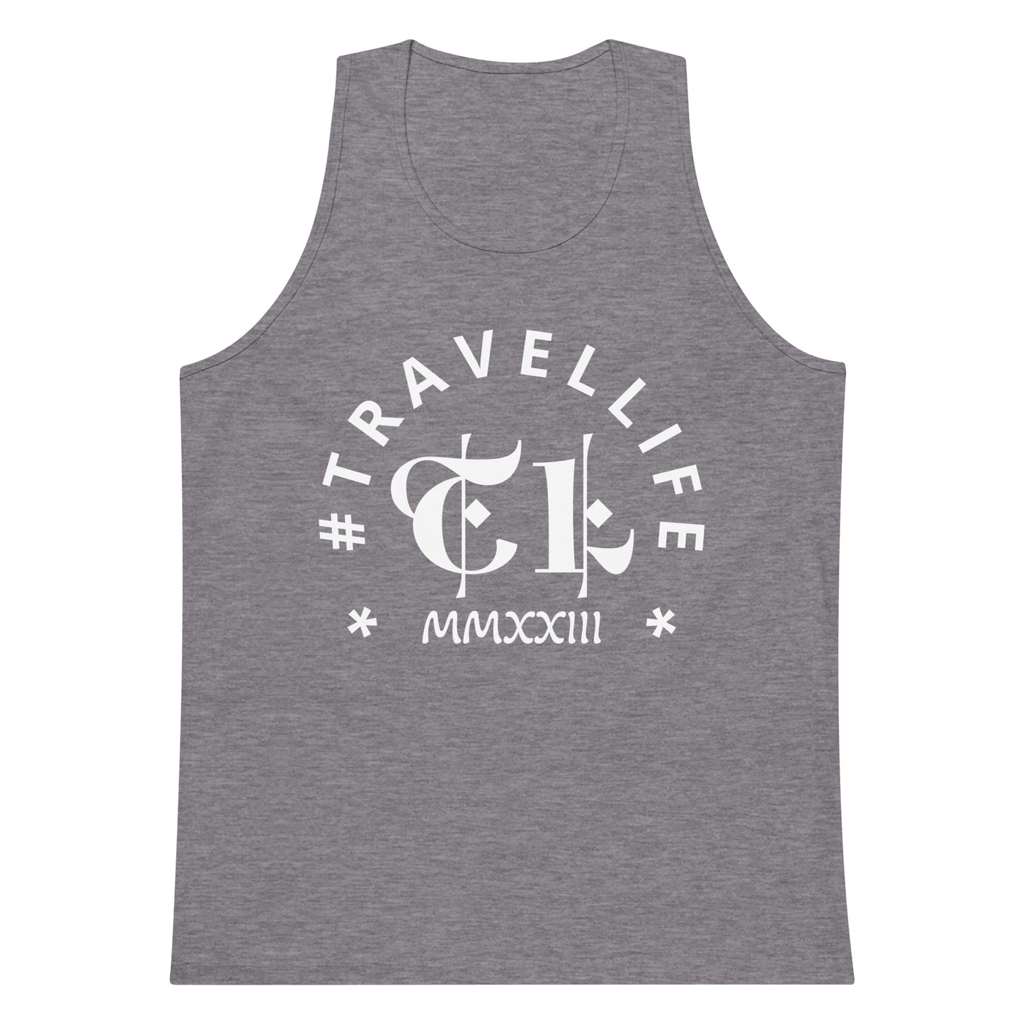 #Travellife Arc Roman 2023 Men's Premium Tank Top White Text