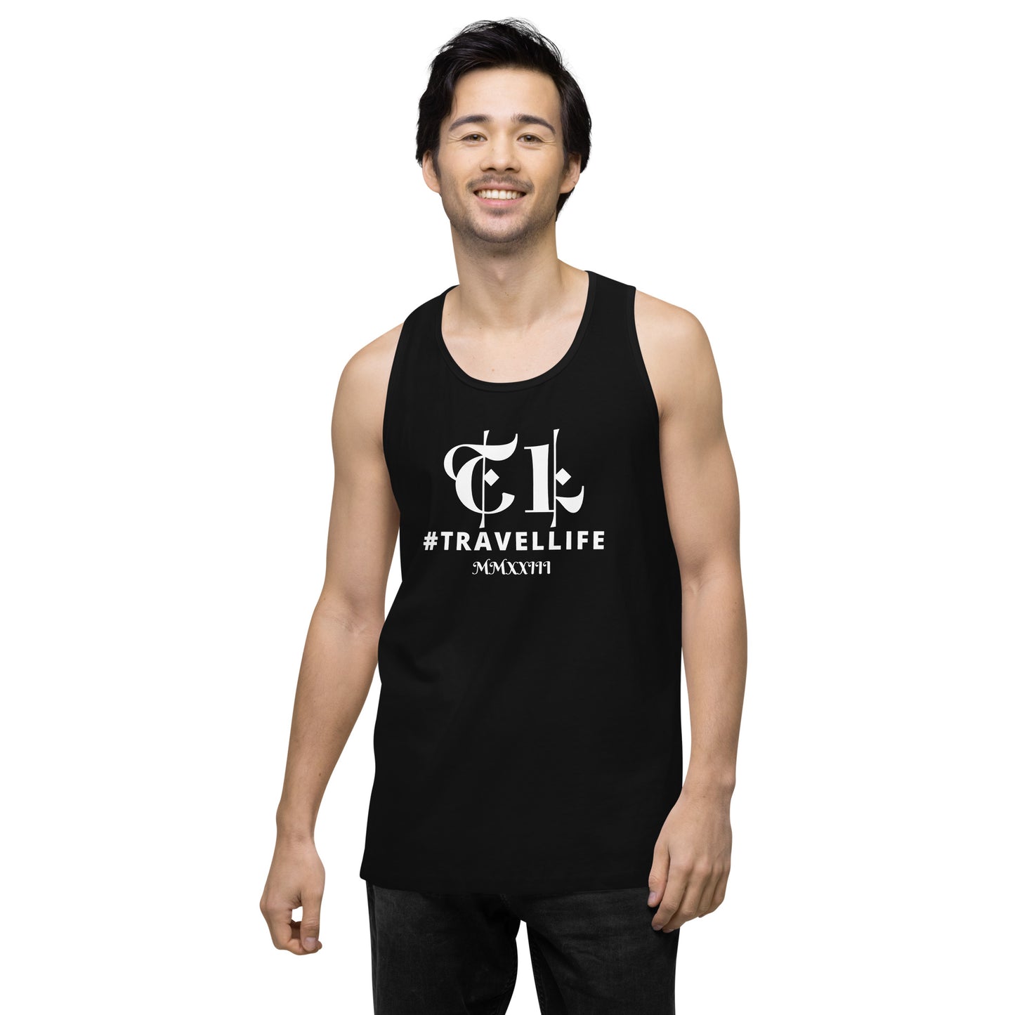 #Travellife Roman 2023 Men’s Premium Tank Top White Text