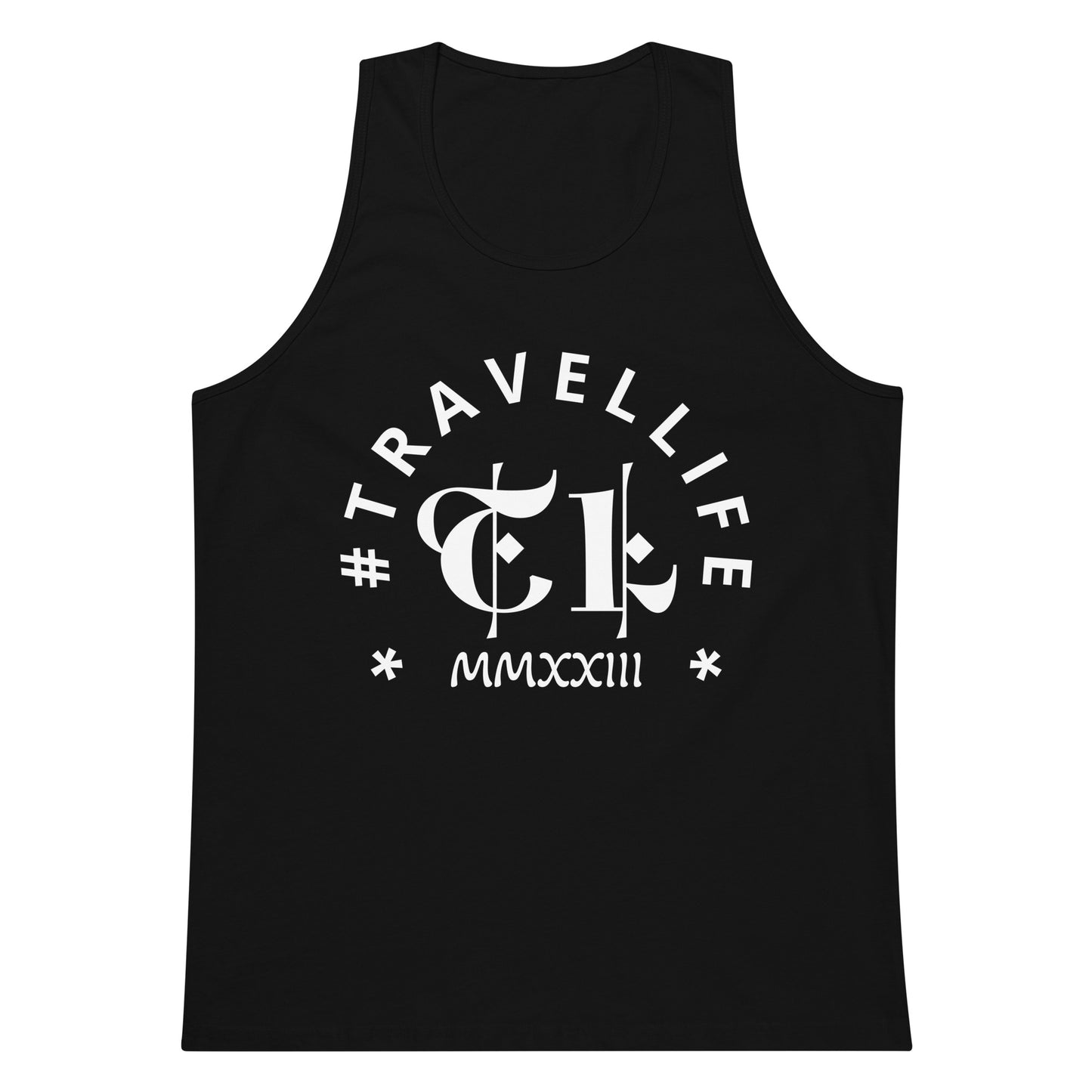 #Travellife Arc Roman 2023 Men's Premium Tank Top White Text