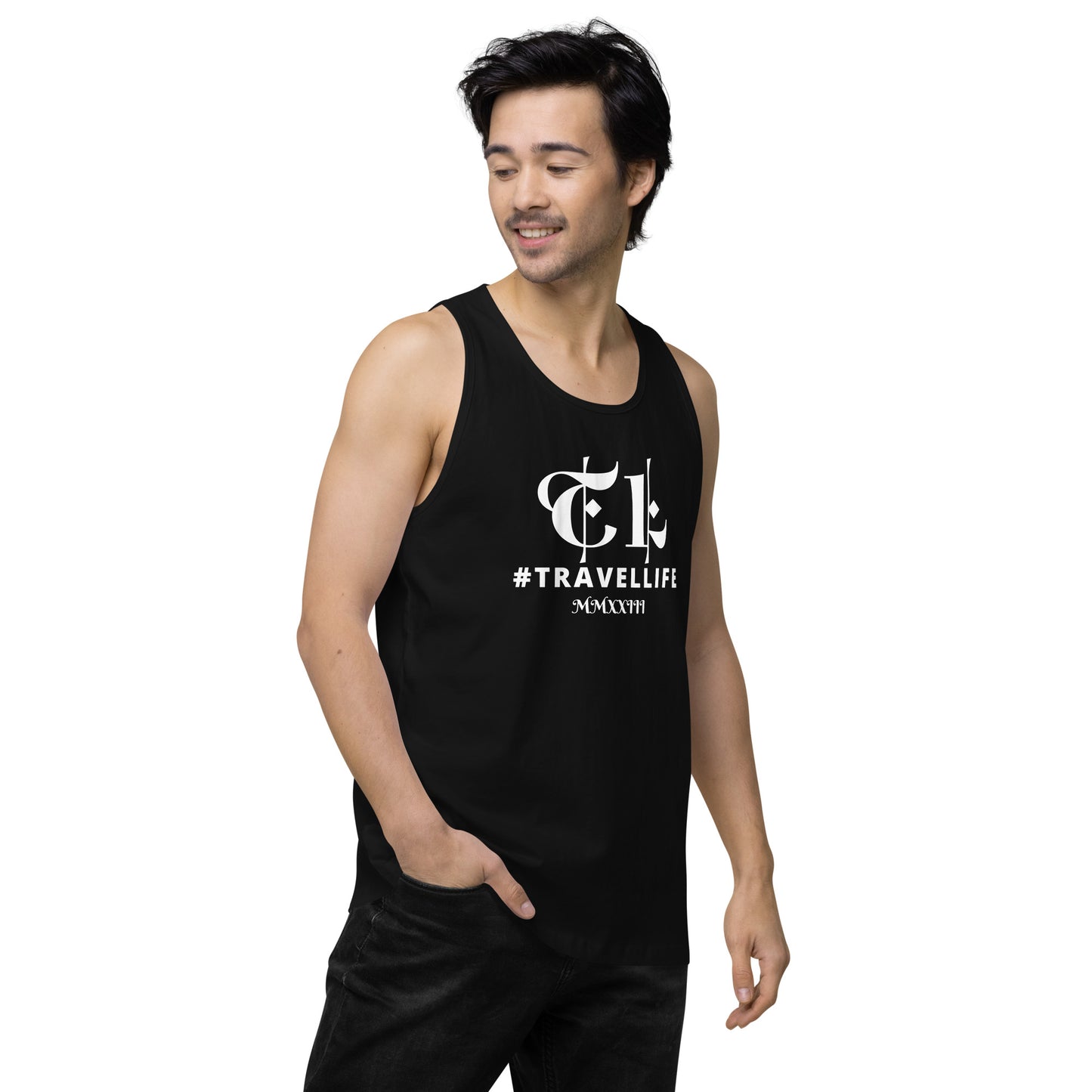 #Travellife Roman 2023 Men’s Premium Tank Top White Text