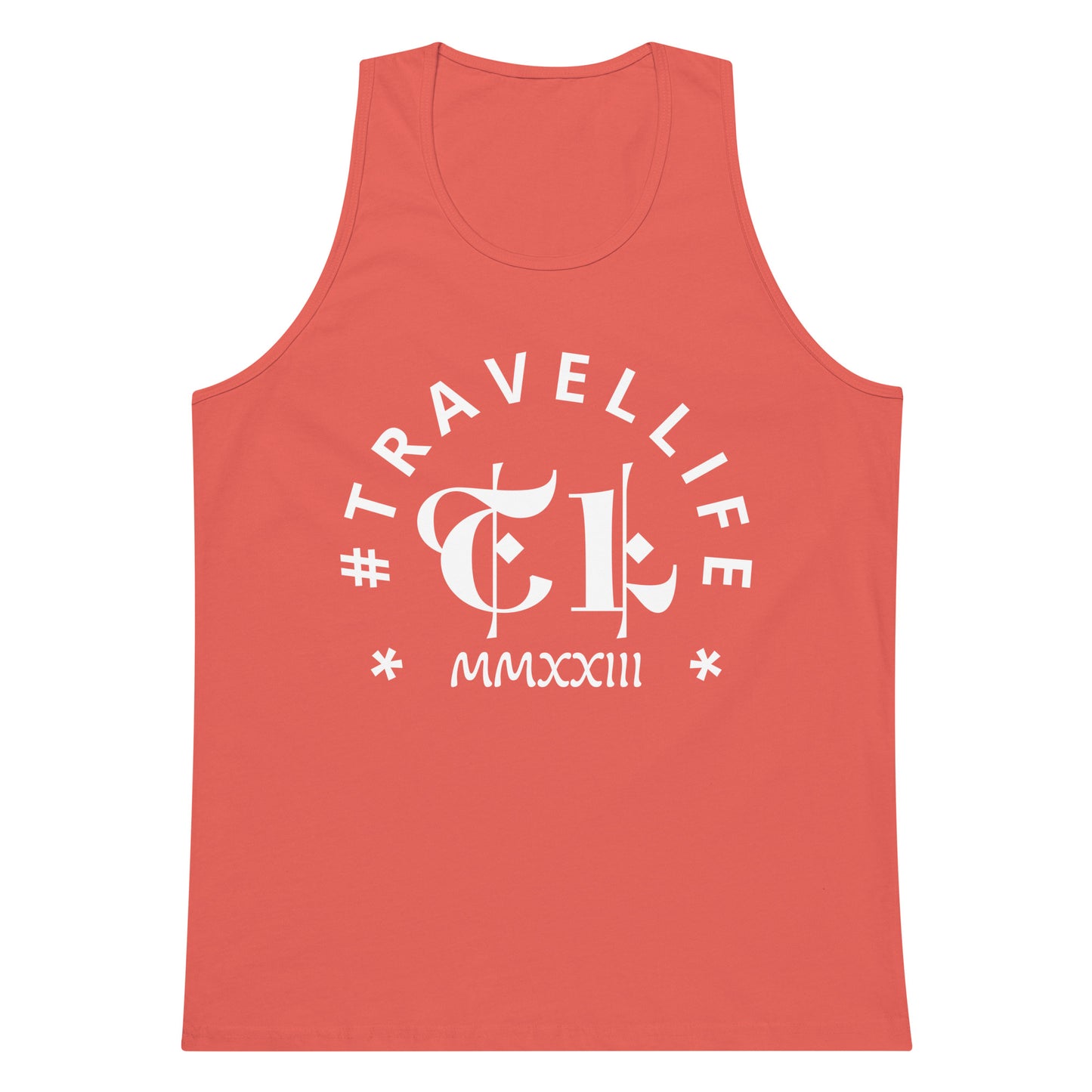 #Travellife Arc Roman 2023 Men's Premium Tank Top White Text