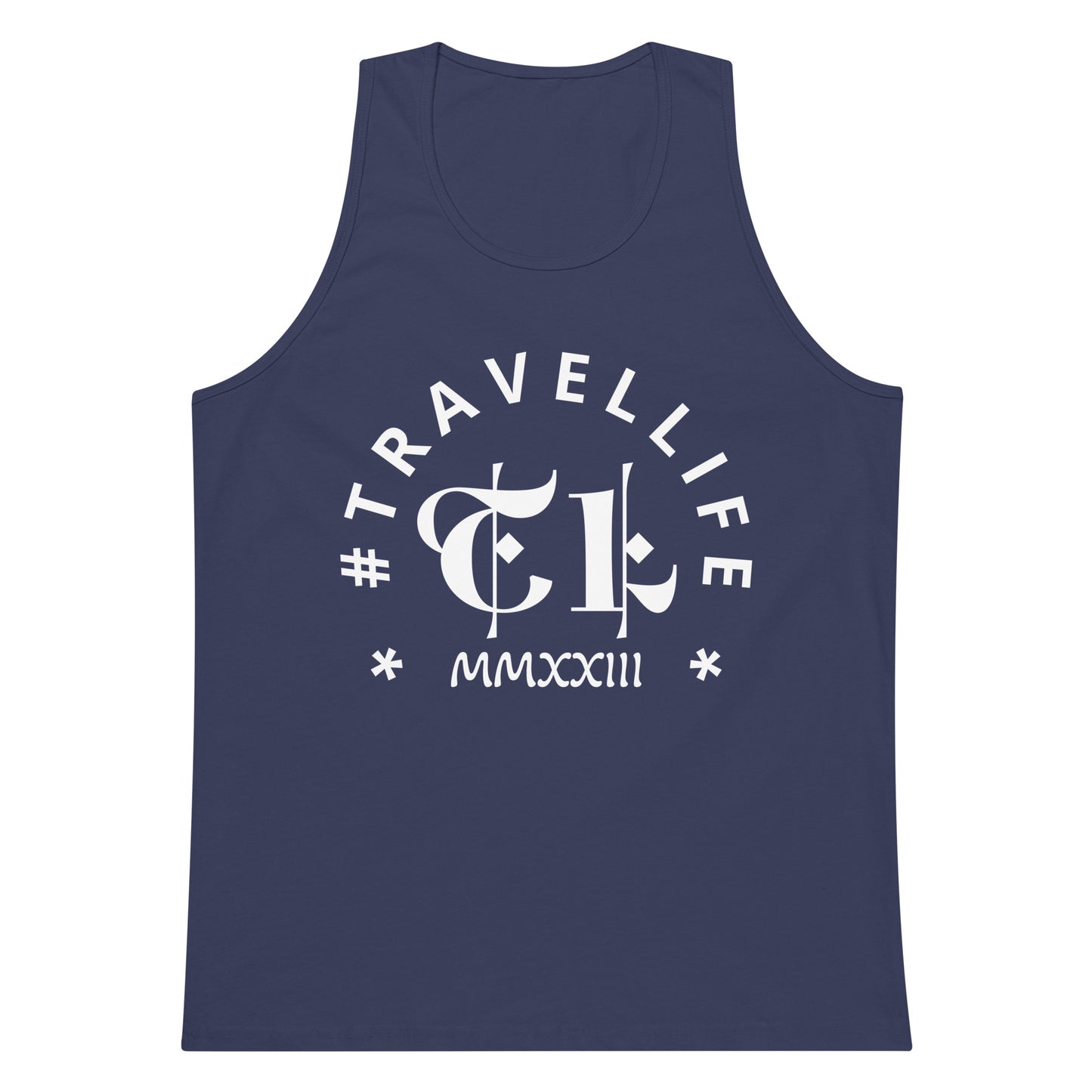 #Travellife Arc Roman 2023 Men's Premium Tank Top White Text