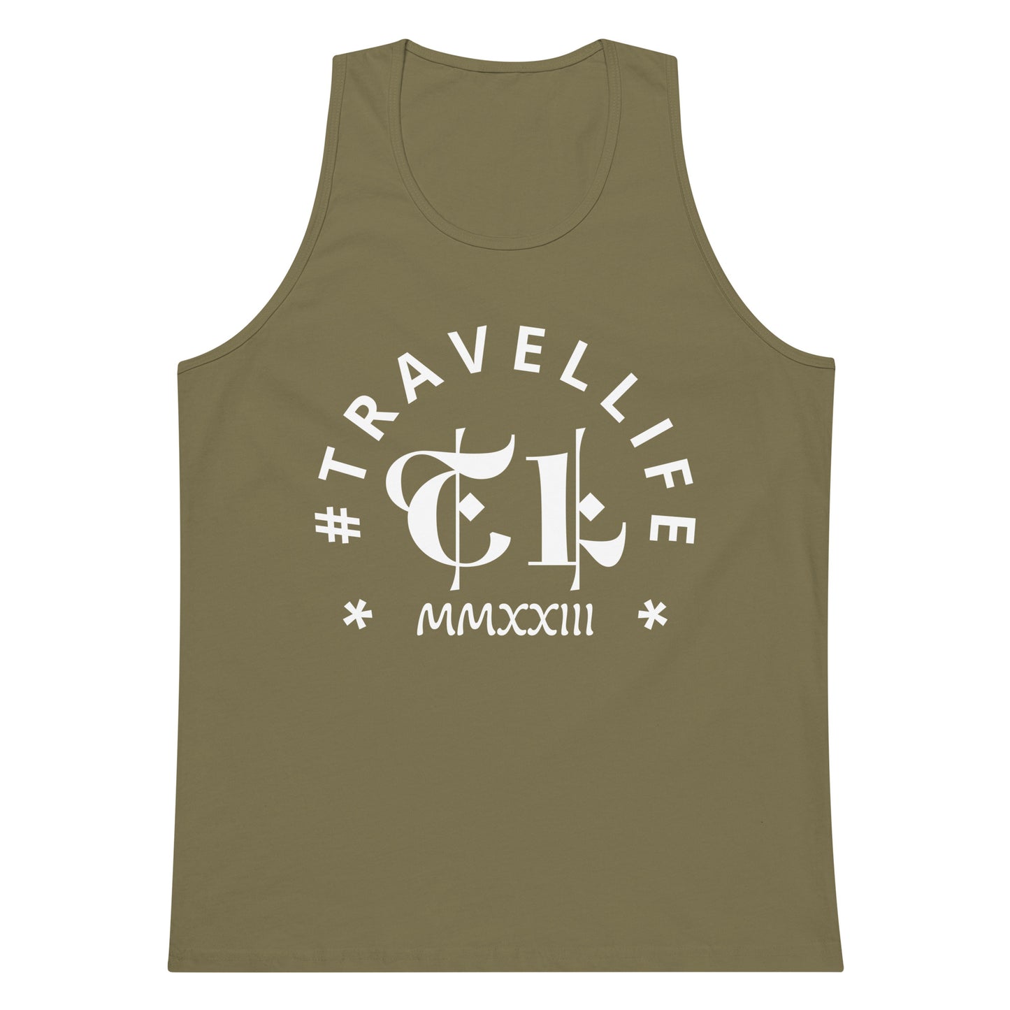 #Travellife Arc Roman 2023 Men's Premium Tank Top White Text