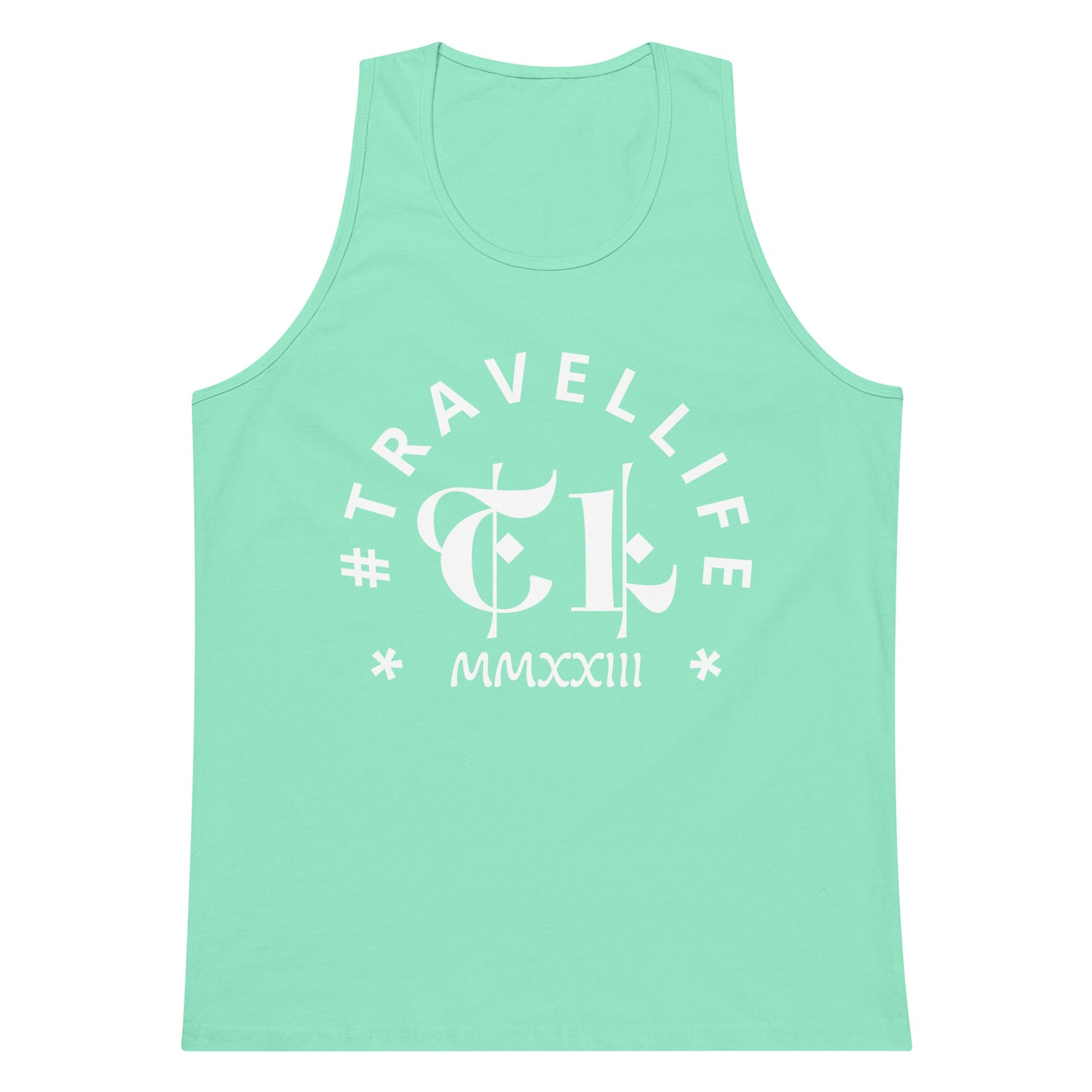 #Travellife Arc Roman 2023 Men's Premium Tank Top White Text