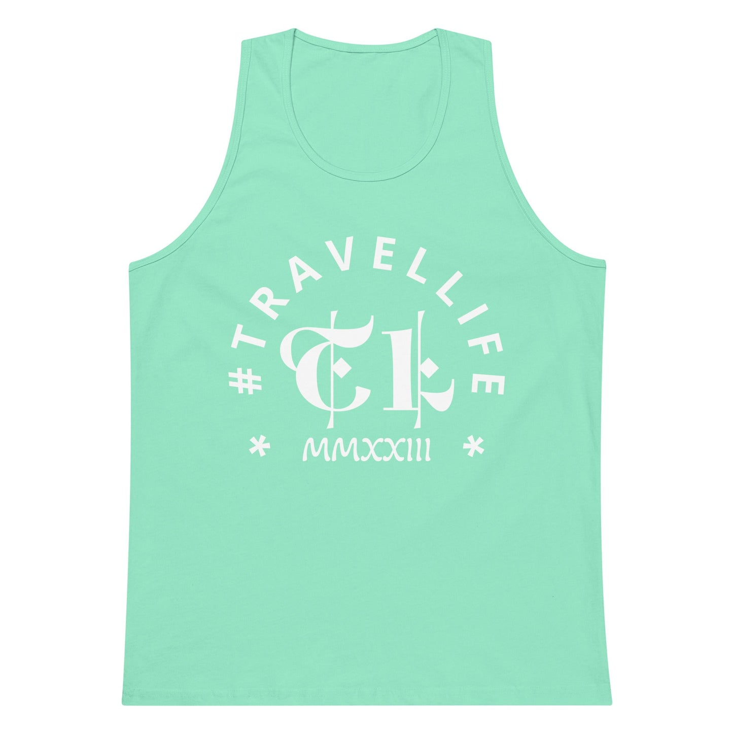 #Travellife Arc Roman 2023 Men's Premium Tank Top White Text 2X+