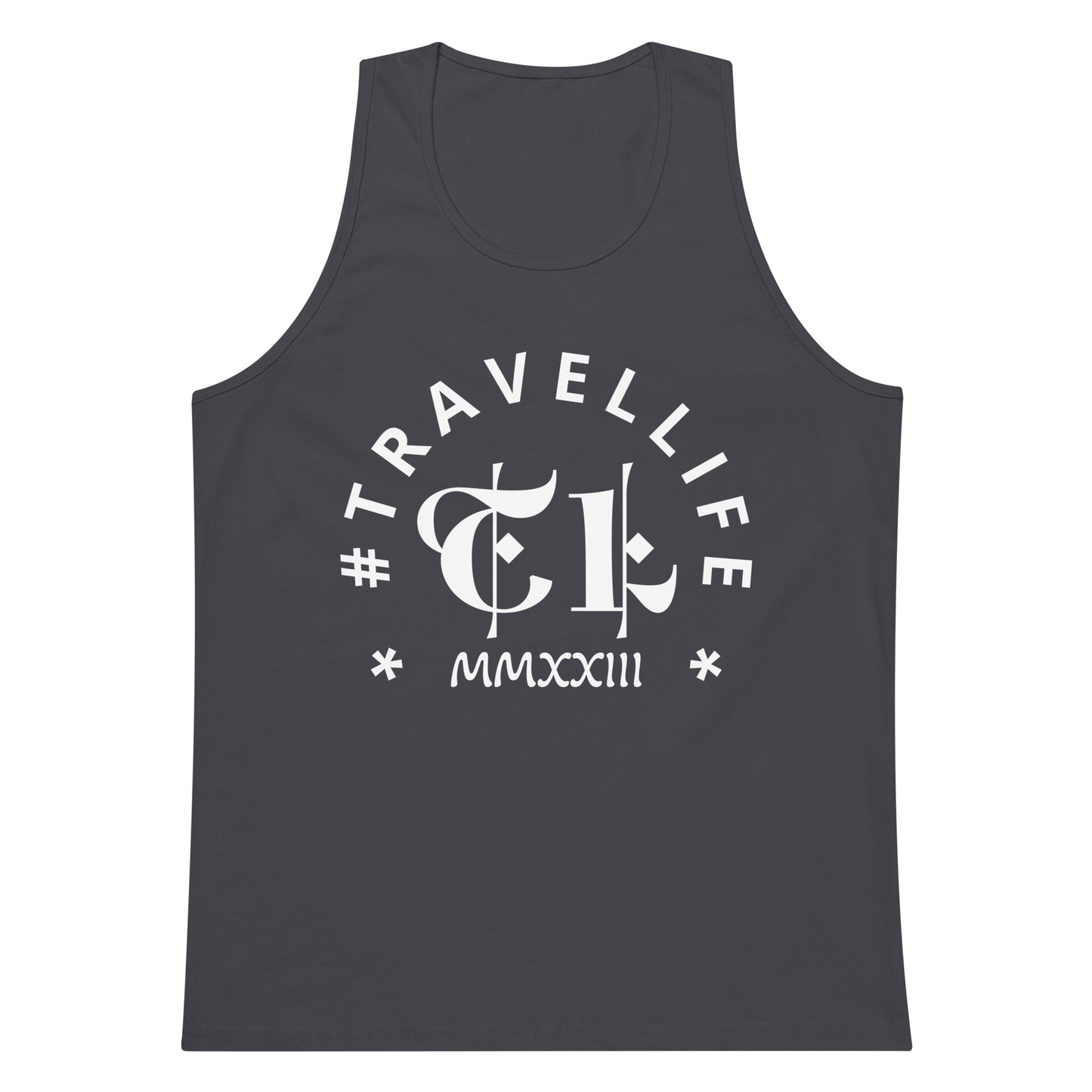 #Travellife Arc Roman 2023 Men's Premium Tank Top White Text