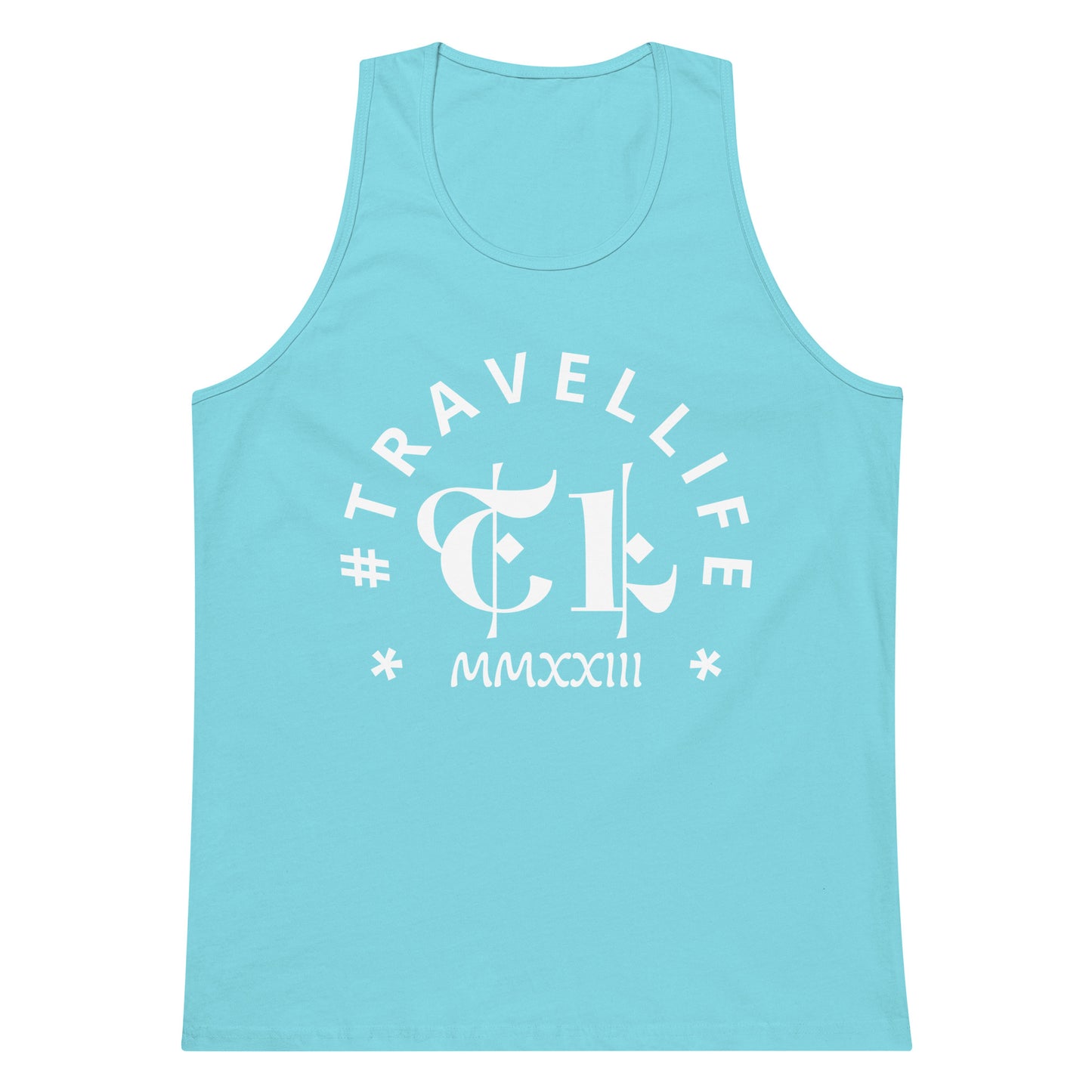 #Travellife Arc Roman 2023 Men's Premium Tank Top White Text