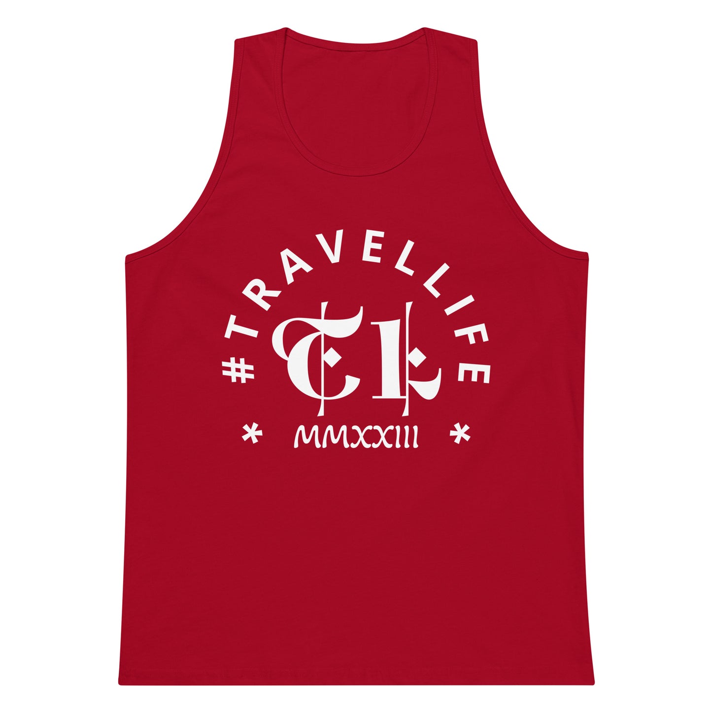 #Travellife Arc Roman 2023 Men's Premium Tank Top White Text