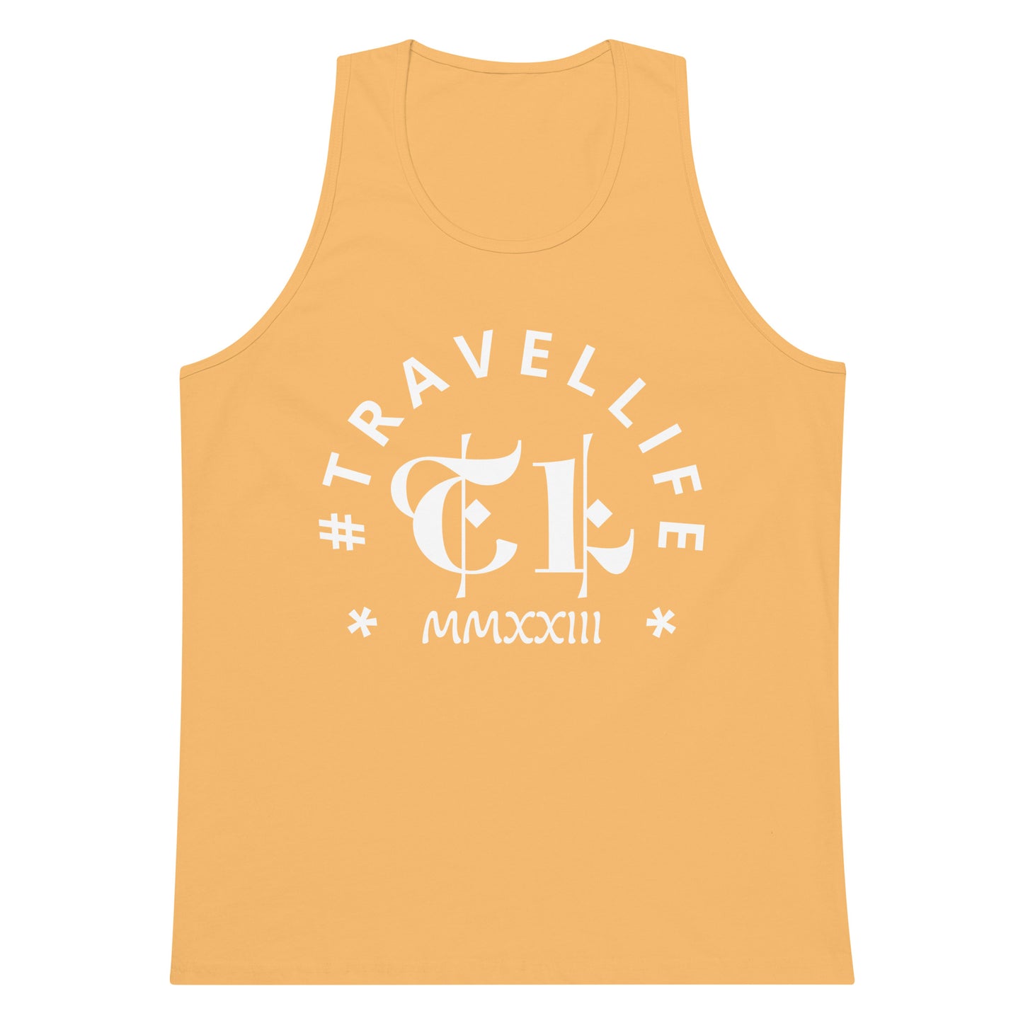 #Travellife Arc Roman 2023 Men's Premium Tank Top White Text