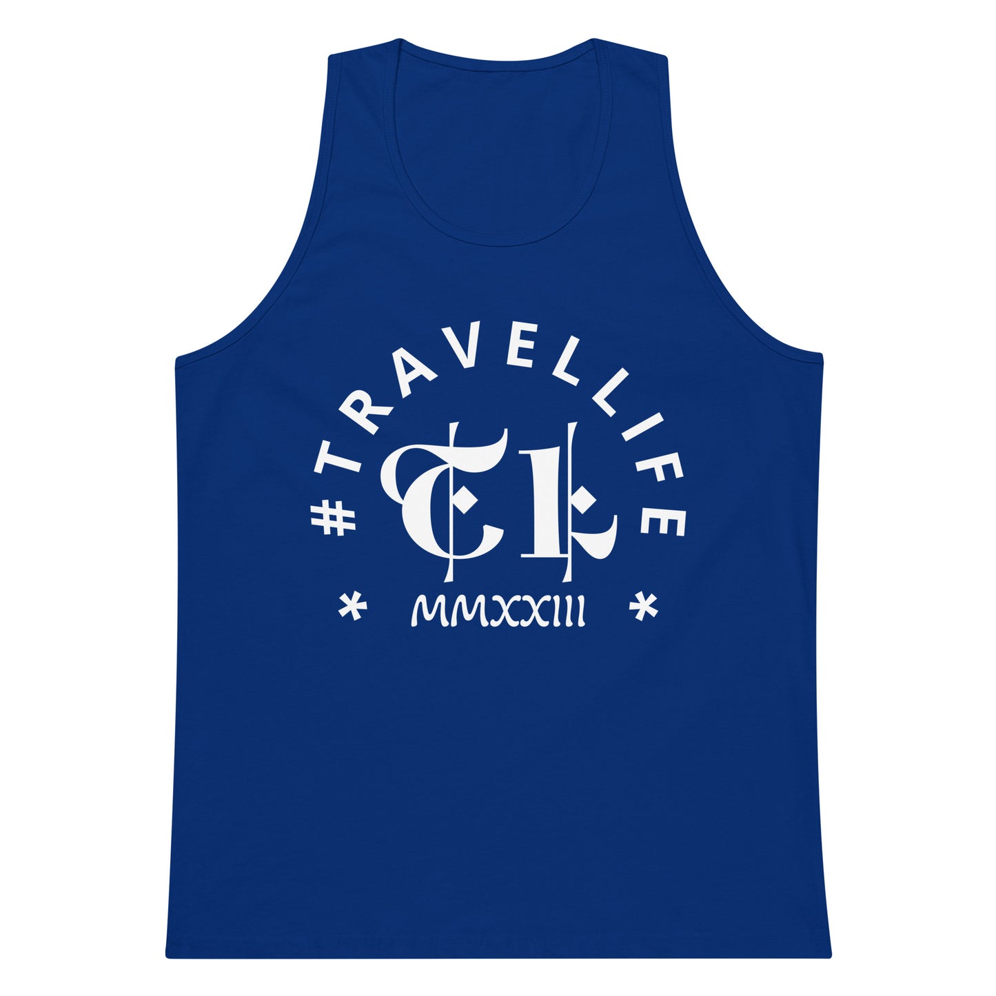 #Travellife Arc Roman 2023 Men's Premium Tank Top White Text
