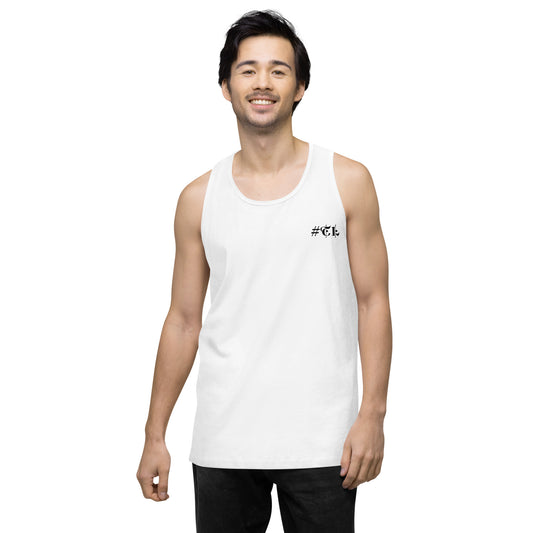Men’s White Premium Tank Top Black #TL Logo