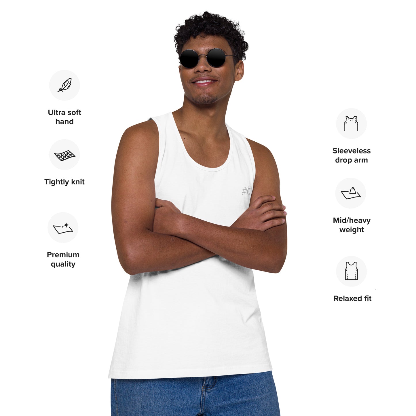 Men’s White Premium Tank Top Silver #TL Logo