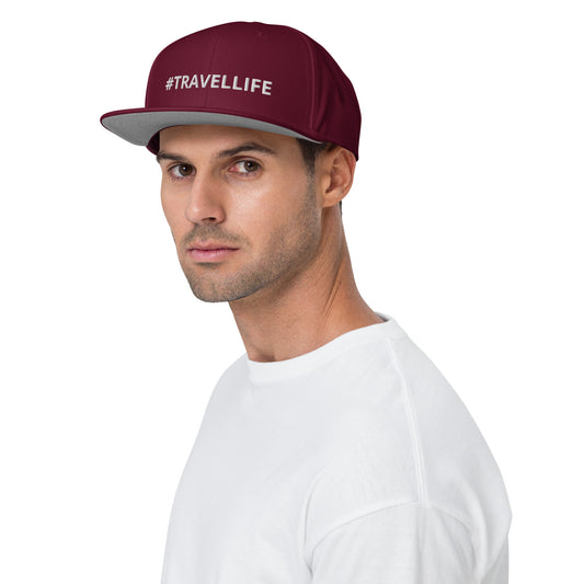 #Travellife White Text Snapback Hat