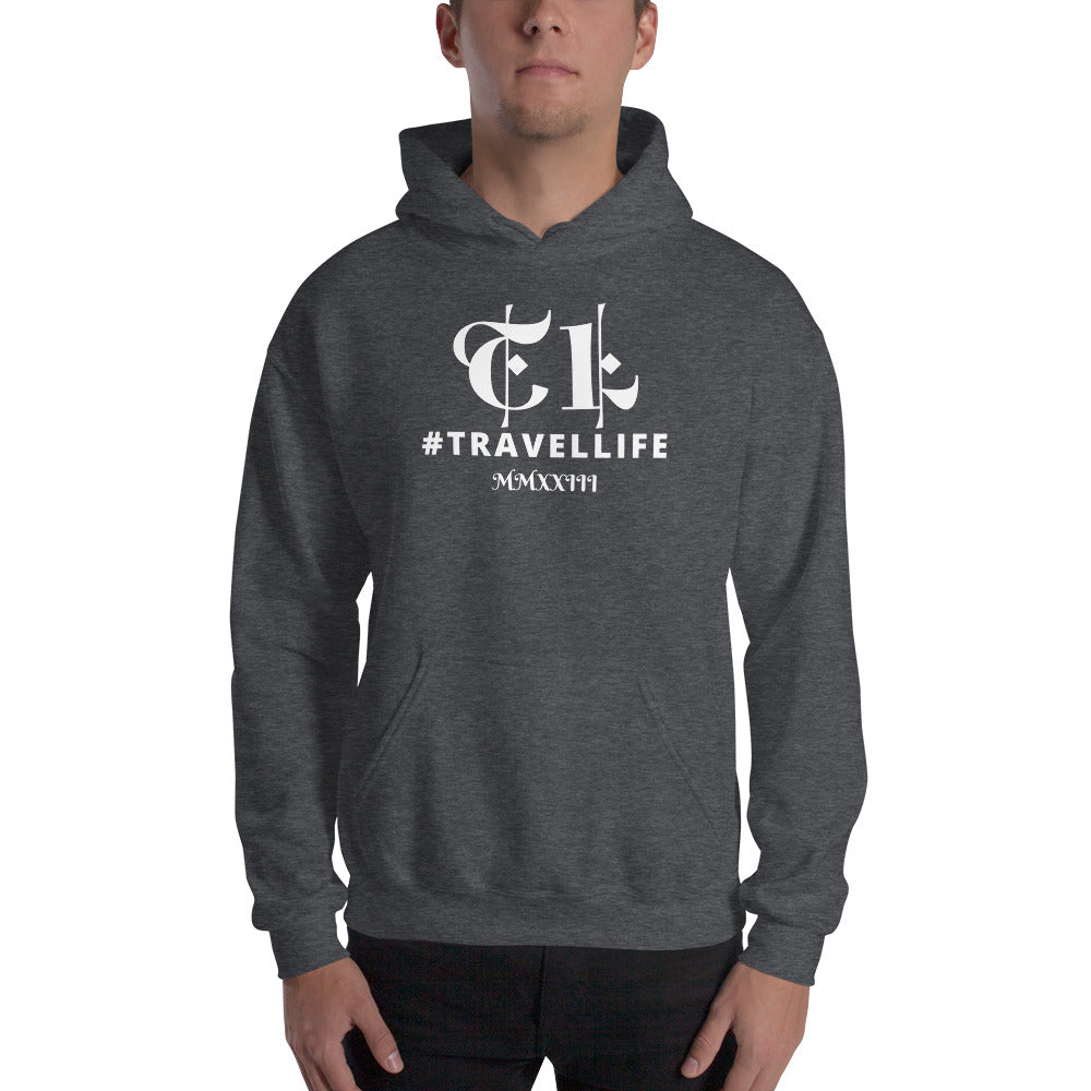 #Travellife TL Roman Numeral 2023 White Centered Text Unisex Hoodie