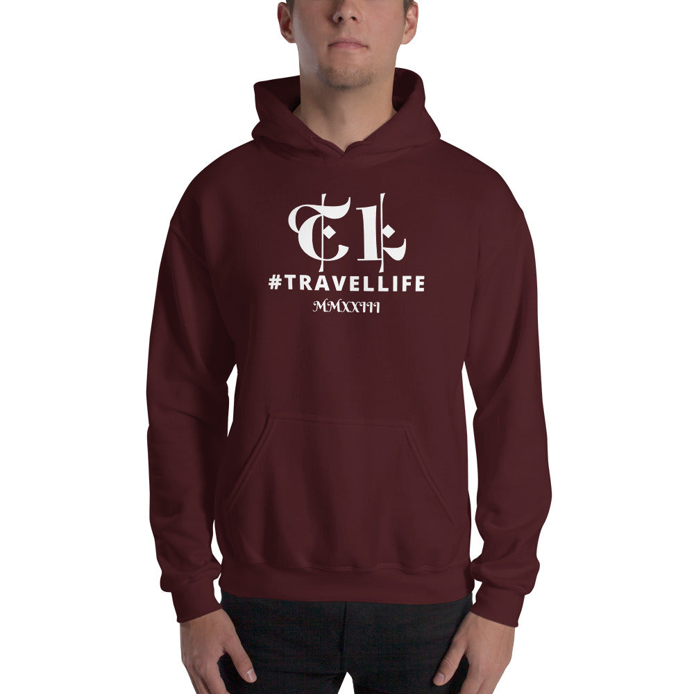 #Travellife TL Roman Numeral 2023 White Centered Text Unisex Hoodie