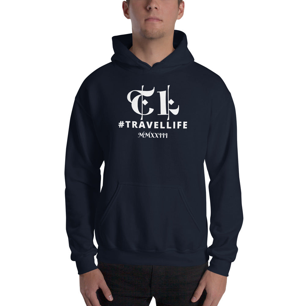 #Travellife TL Roman Numeral 2023 White Centered Text Unisex Hoodie