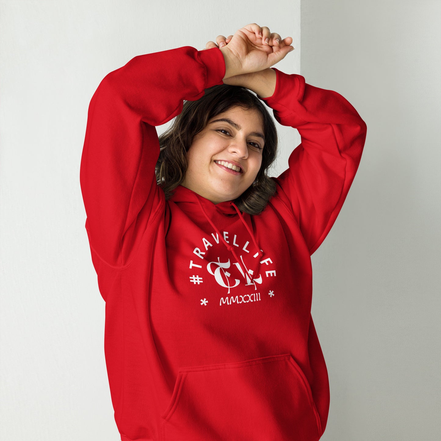 #Travellife Arc TL Roman Numeral 2023 White Centered Text Unisex Hoodie