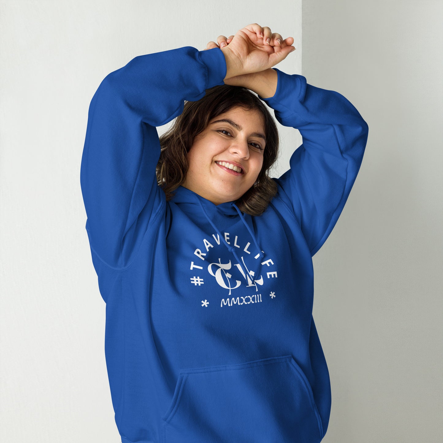 #Travellife Arc TL Roman Numeral 2023 White Centered Text Unisex Hoodie
