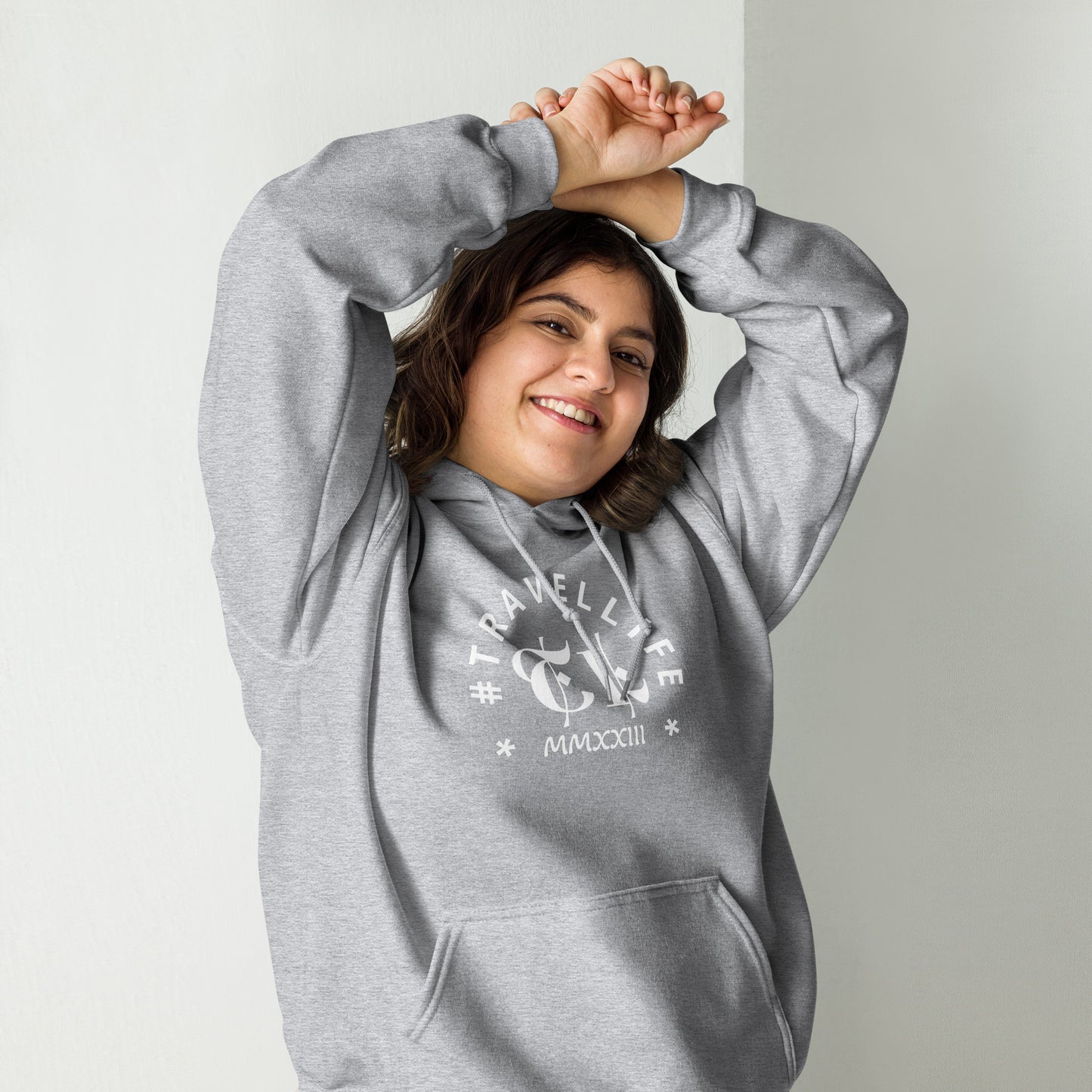 #Travellife Arc TL Roman Numeral 2023 White Centered Text Unisex Hoodie