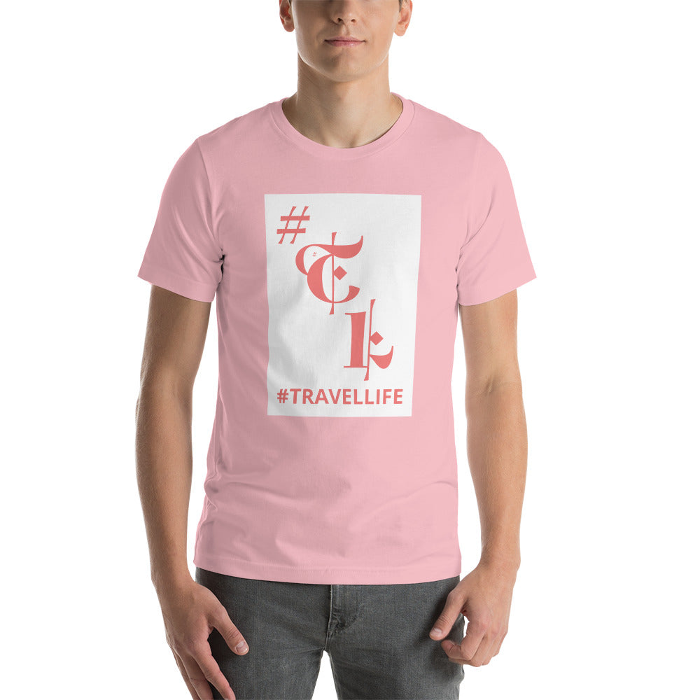 White Background #TL Logo Pink Unisex T-Shirt Pink Text 2X+
