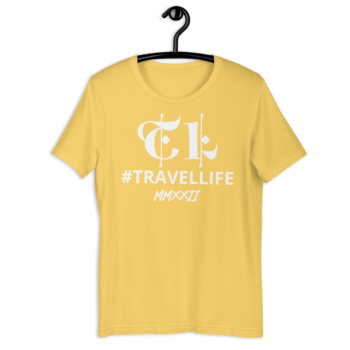 TL Logo #Travellife Roman 2022 Unisex T-Shirt White Text